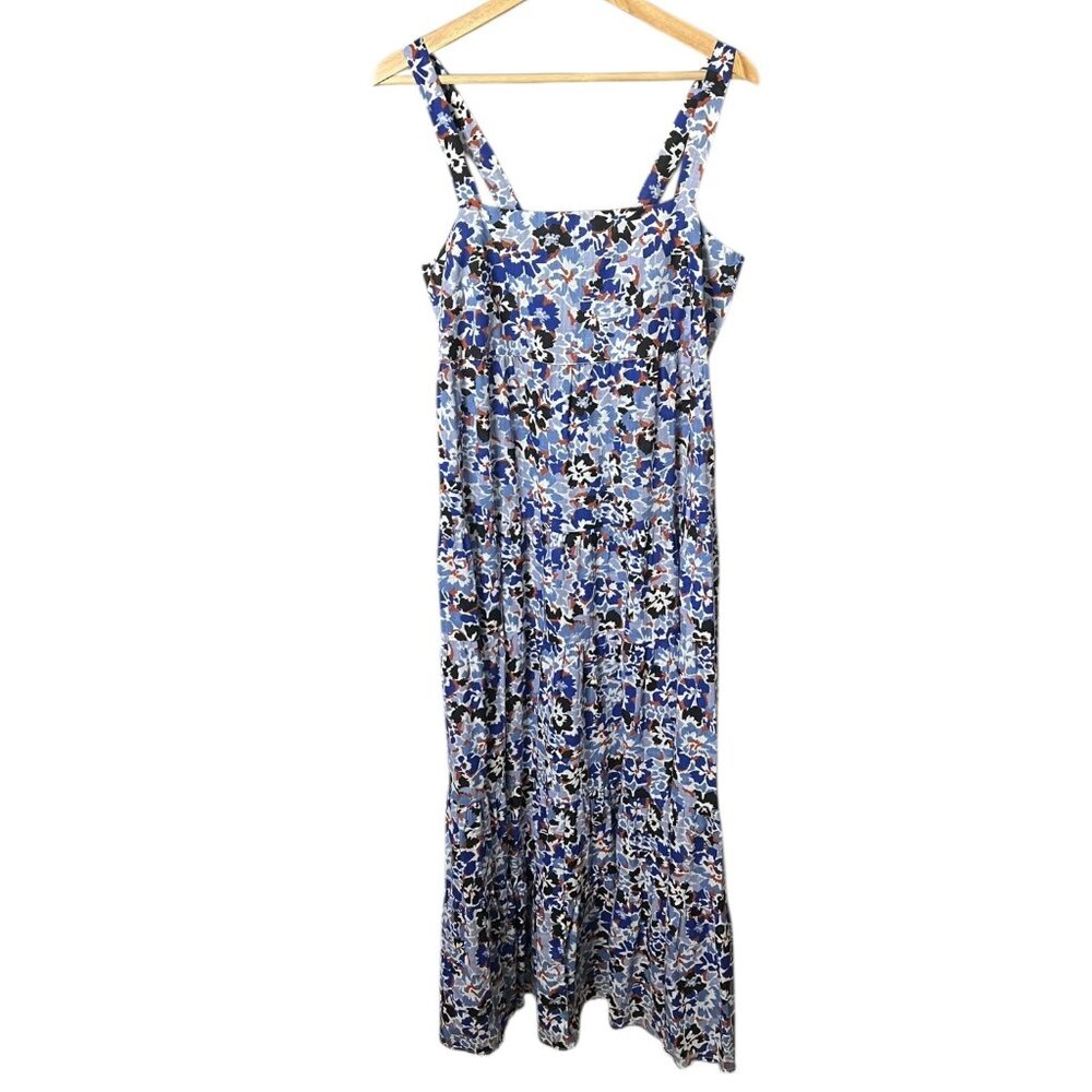 Seafolly x Anthropologie Tiered Midi Dress Blue Large Cottagecore Coastal Resort